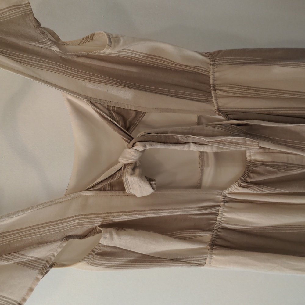 Altar'd State large l cream tan striped square neck midi dress used minimal